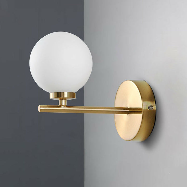 Lisslune | Ball Shade Wall Light Simplicity Ivory Glass Single Gold-Finish Wall Light for Bedroom