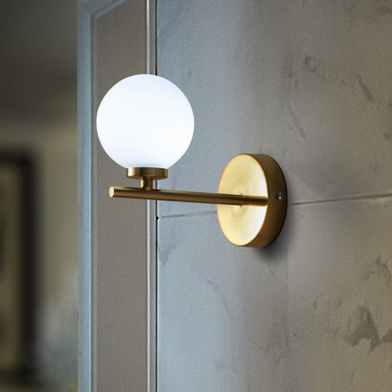 Lisslune | Ball Shade Wall Light Simplicity Ivory Glass Single Gold-Finish Wall Light for Bedroom