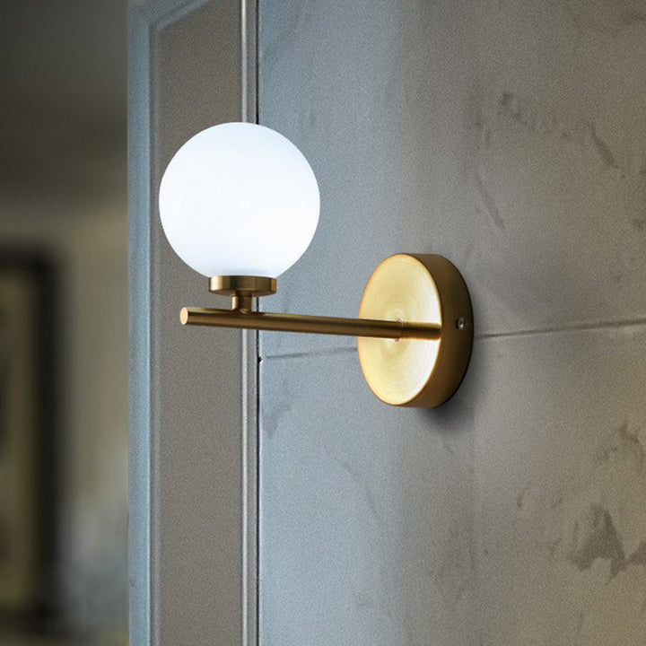 Lisslune | Ball Shade Wall Light Simplicity Ivory Glass Single Gold-Finish Wall Light for Bedroom