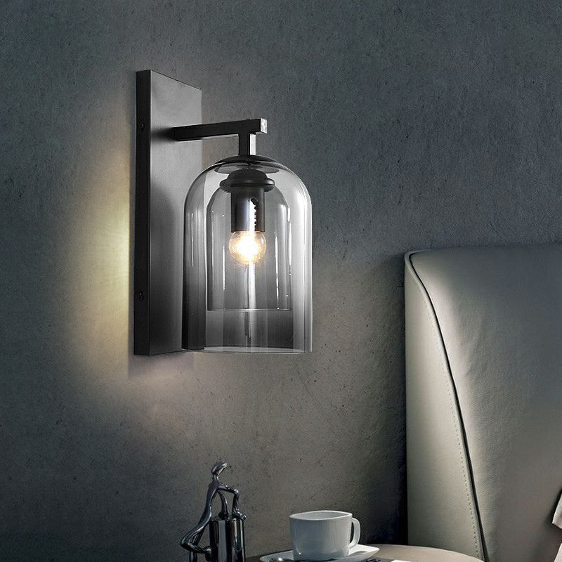 Lisslune | Nordic Bell-Shaped Wall Lamp Glass 1 Head Bedroom Wall Light Lights in Black