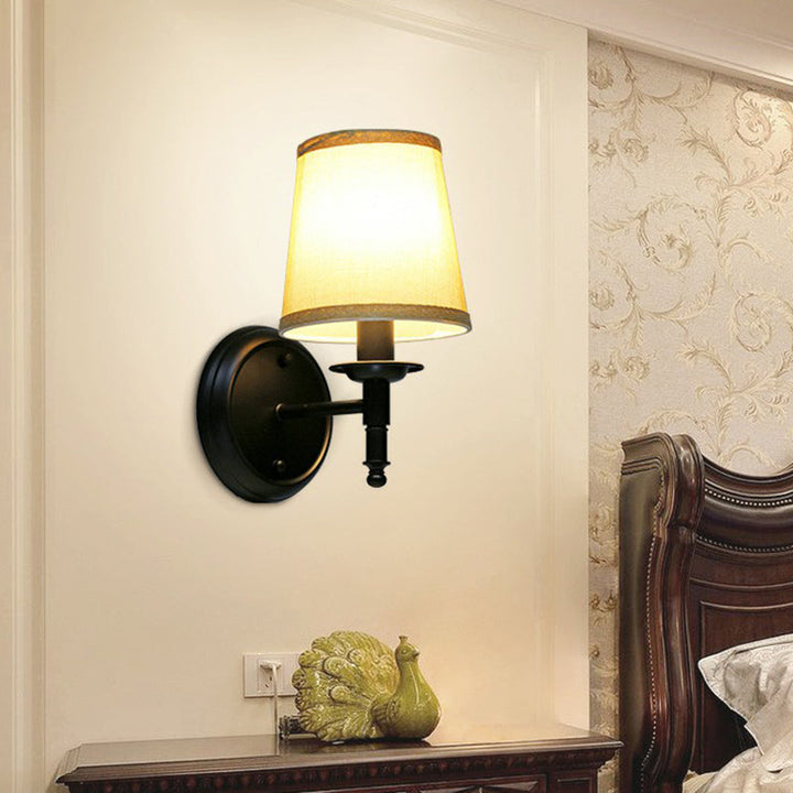 Skørter | Minimalist Cone Shade Wall Lighting Fabric 1 Head Nightstand Wall Mounted Reading Lamp