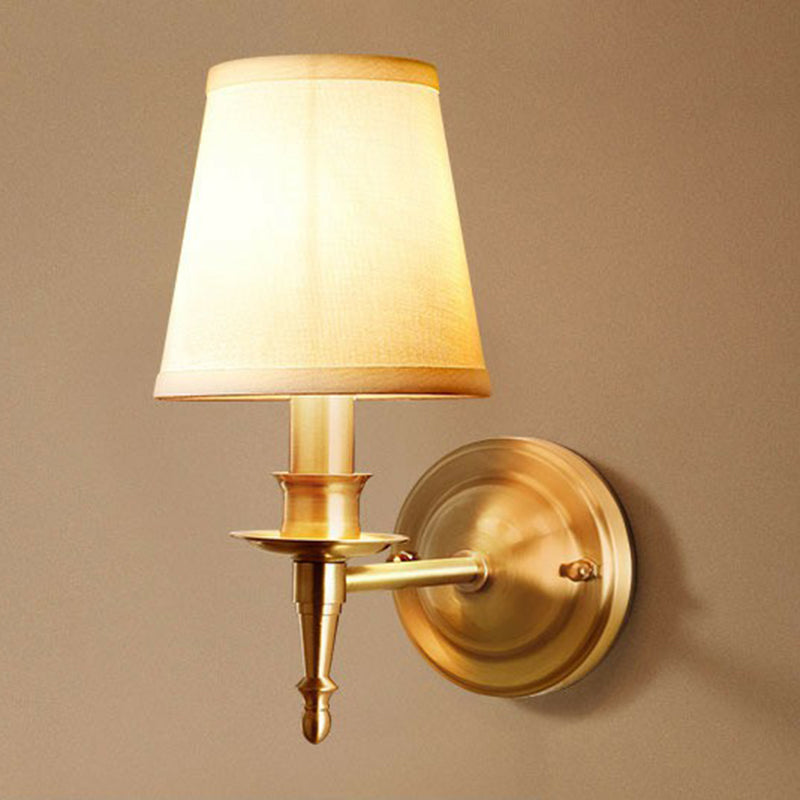 Lisslune | Brass Taper Wall Lamp Modern One-Bulb Fabric Wall Lamp for Hallway
