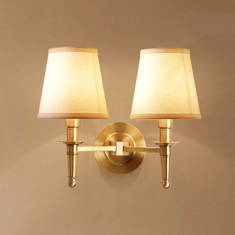 Lisslune | Brass Taper Wall Lamp Modern One-Bulb Fabric Wall Lamp for Hallway