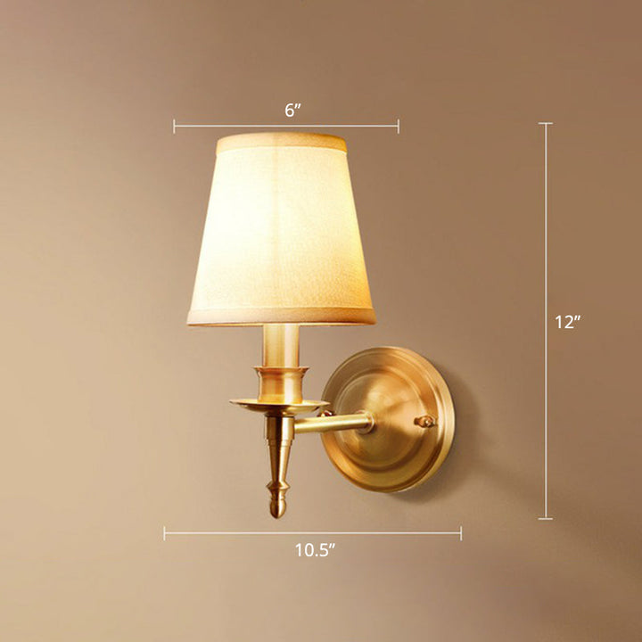 Lisslune | Brass Taper Wall Lamp Modern One-Bulb Fabric Wall Lamp for Hallway