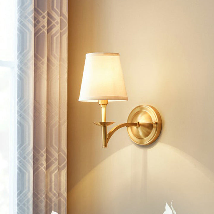 Lisslune | Simplicity 1-Bulb Wall Light Brass Pointed Wall Lamp with Fabric Shade for Dining Room
