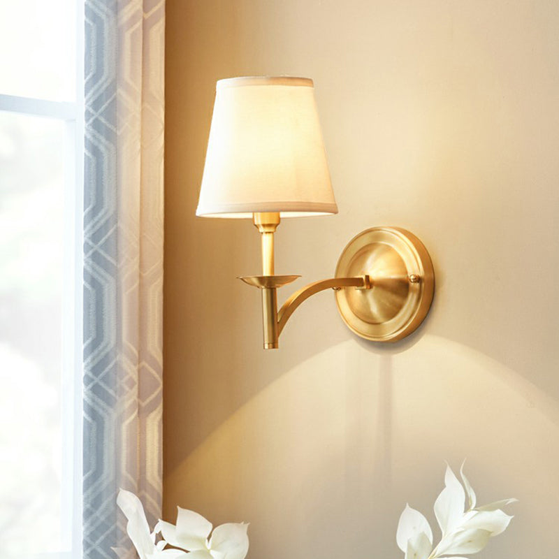 Lisslune | Simplicity 1-Bulb Wall Light Brass Pointed Wall Lamp with Fabric Shade for Dining Room