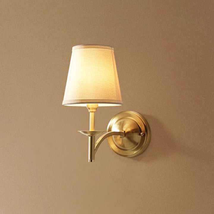 Lisslune | Simplicity 1-Bulb Wall Light Brass Pointed Wall Lamp with Fabric Shade for Dining Room
