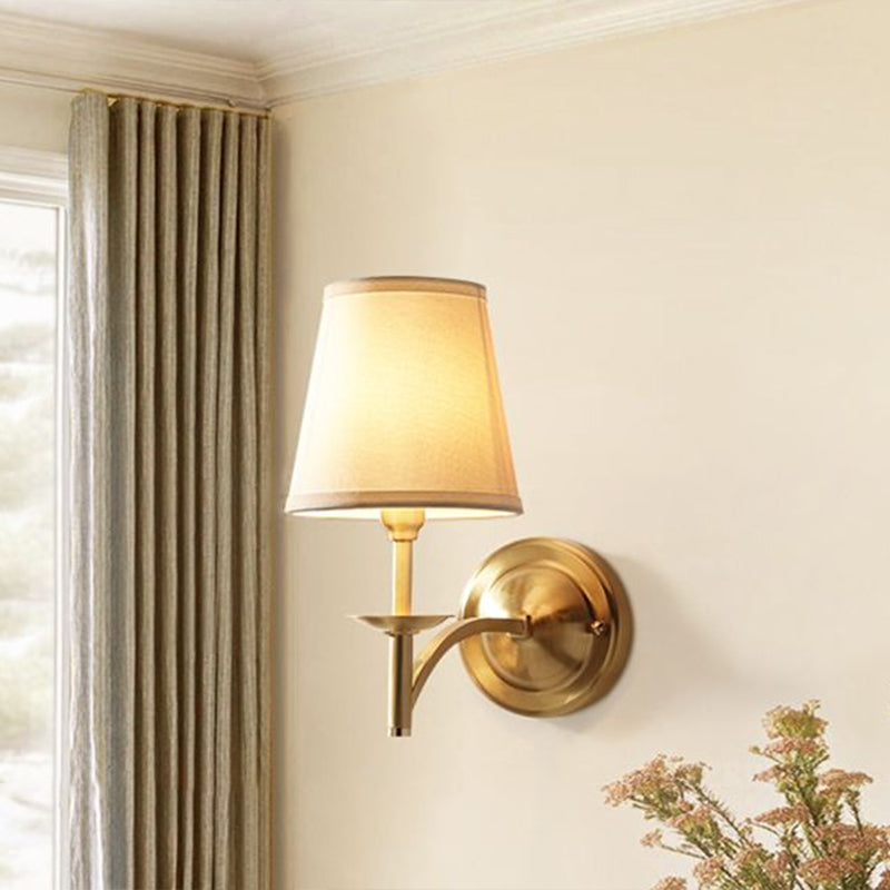 Lisslune | Simplicity 1-Bulb Wall Light Brass Pointed Wall Lamp with Fabric Shade for Dining Room