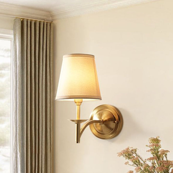 Lisslune | Simplicity 1-Bulb Wall Light Brass Pointed Wall Lamp with Fabric Shade for Dining Room