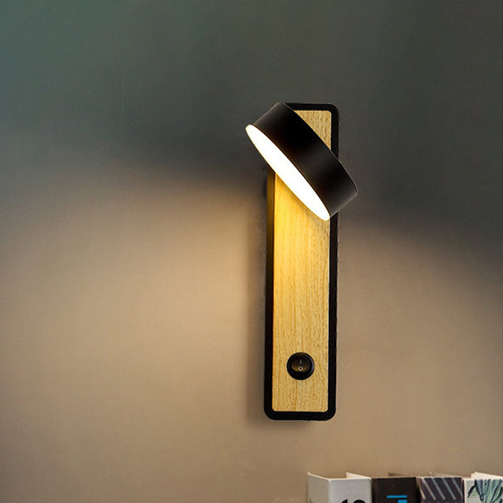 Skørter | Rotatable 1 Light Round LED Wall Lamp Modern Wooden Black/White Downward Lighting in Warm/White Light