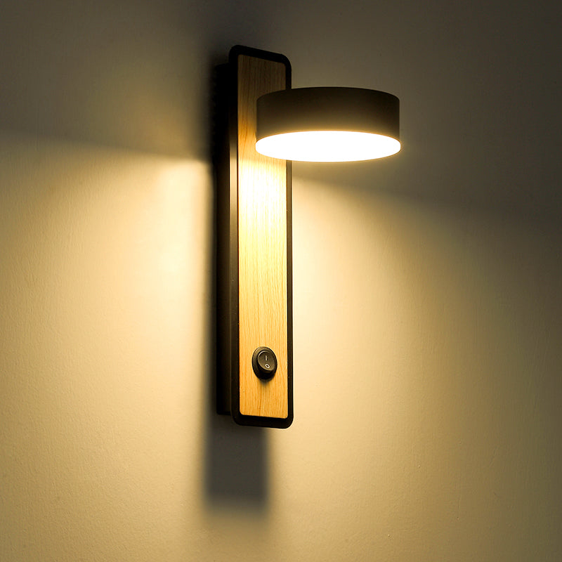 Skørter | Rotatable 1 Light Round LED Wall Lamp Modern Wooden Black/White Downward Lighting in Warm/White Light