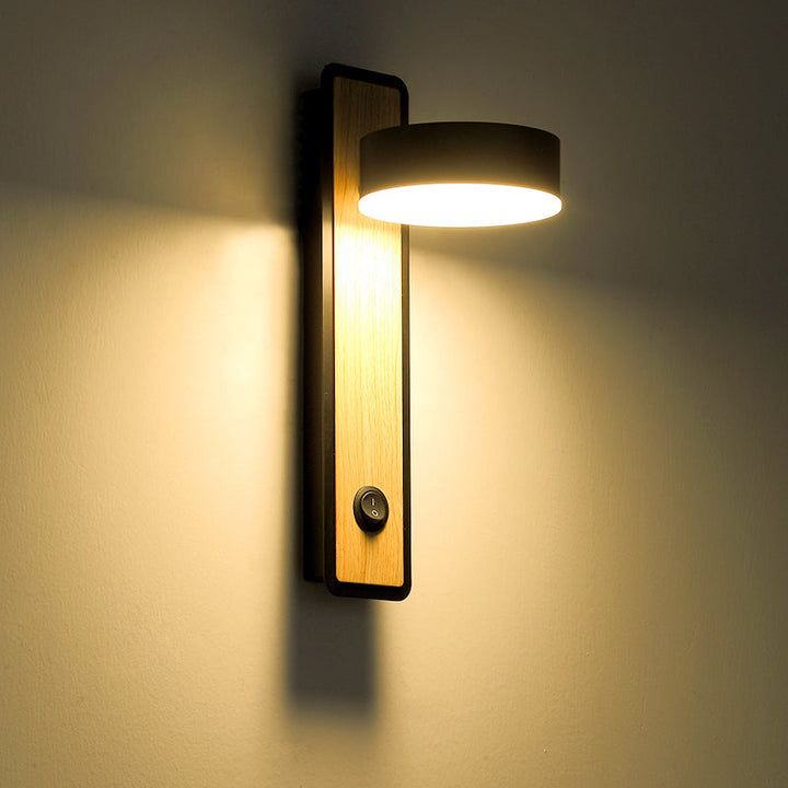 Skørter | Rotatable 1 Light Round LED Wall Lamp Modern Wooden Black/White Downward Lighting in Warm/White Light