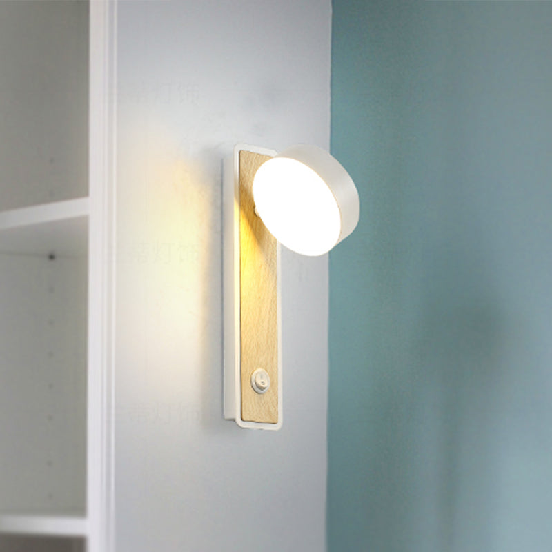 Skørter | Rotatable 1 Light Round LED Wall Lamp Modern Wooden Black/White Downward Lighting in Warm/White Light