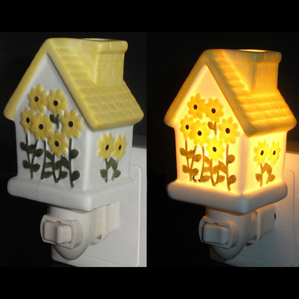 Lisslune | 1 Light House Design Wall Sconces Light Lodge Ceramics Bedroom Night Light in Pink/White/Yellow