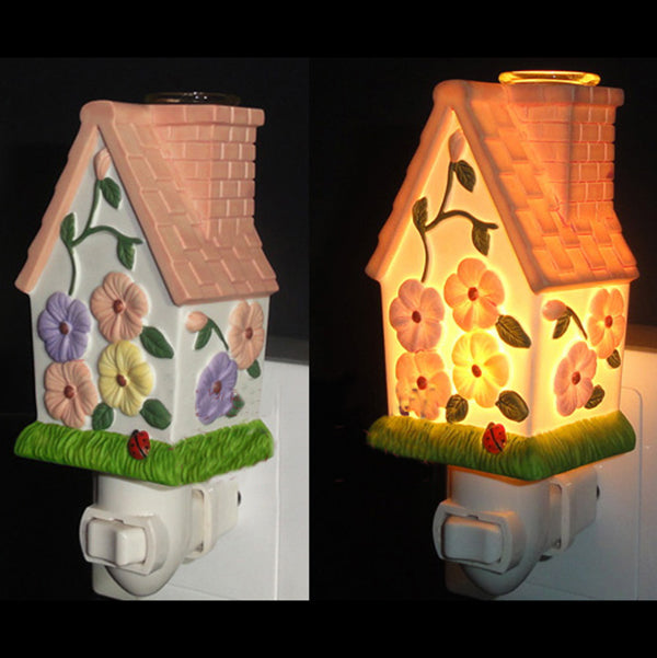 Lisslune | 1 Light House Design Wall Sconces Light Lodge Ceramics Bedroom Night Light in Pink/White/Yellow
