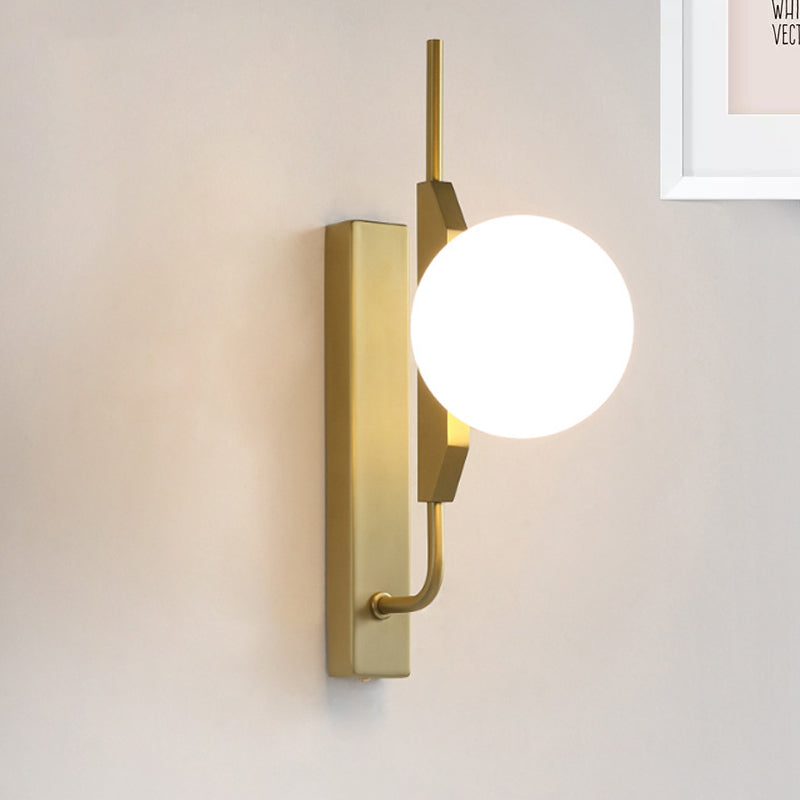 Lisslune | LED Bedroom Wall Light with Spherical Smoky/White/Amber Glass Shade Modern Brass Wall Mount Light