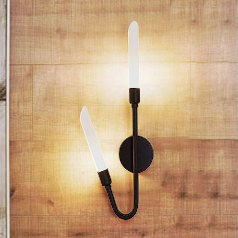 Lisslune | Black/Gold Finish Pipe Wall Lamp 2 Head Post Modern Matte Glass Wall Lamp for Living Room