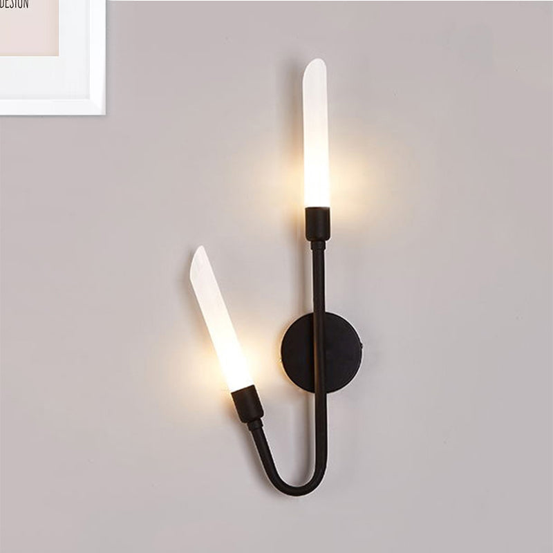Lisslune | Black/Gold Finish Pipe Wall Lamp 2 Head Post Modern Matte Glass Wall Lamp for Living Room