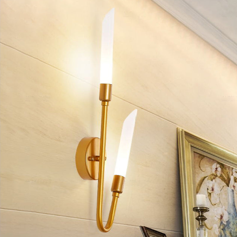 Lisslune | Black/Gold Finish Pipe Wall Lamp 2 Head Post Modern Matte Glass Wall Lamp for Living Room