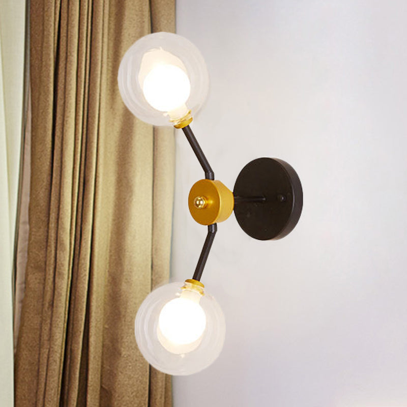 Lisslune | 2 Light Bedroom Wall Light with Global Clear Glass Shade Modern Black LED Wall Mounted Light