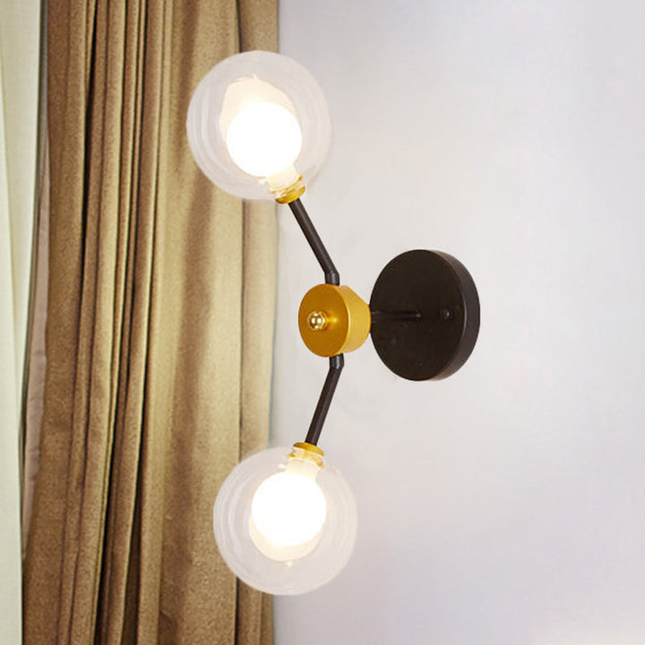 Lisslune | 2 Light Bedroom Wall Light with Global Clear Glass Shade Modern Black LED Wall Mounted Light
