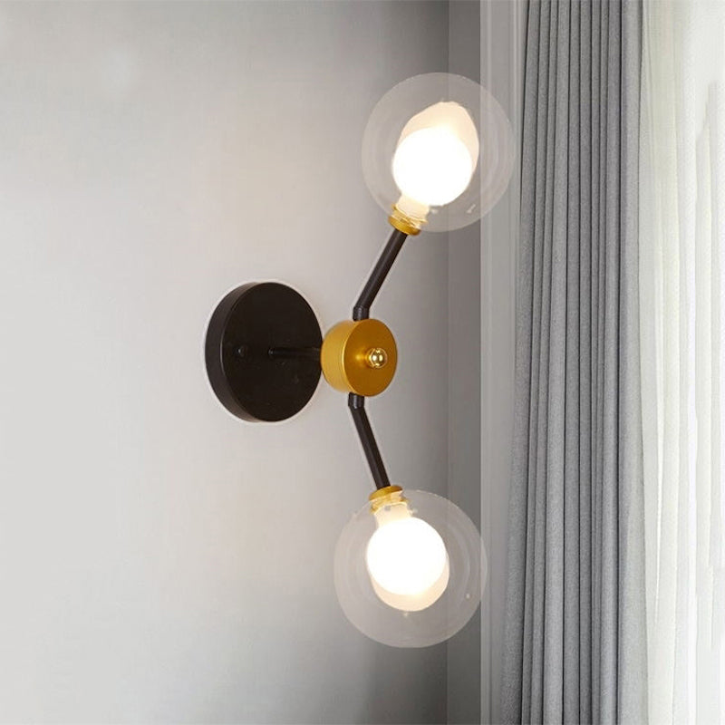 Lisslune | 2 Light Bedroom Wall Light with Global Clear Glass Shade Modern Black LED Wall Mounted Light