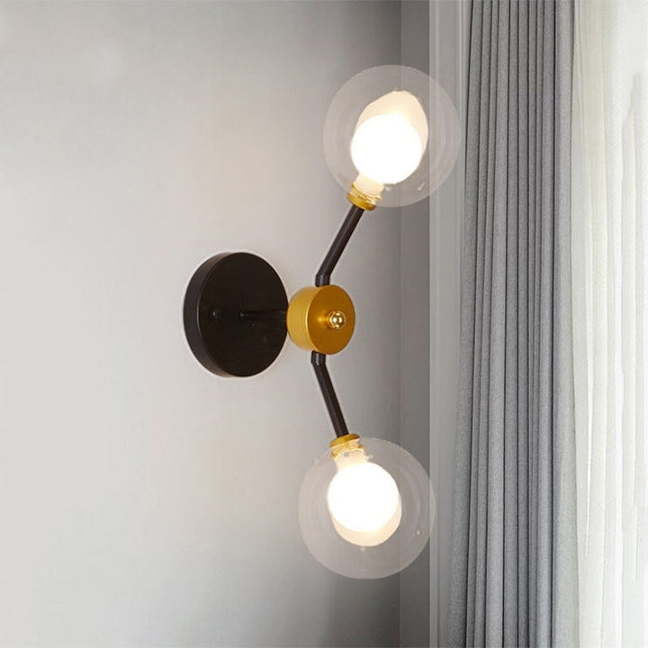 Lisslune | 2 Light Bedroom Wall Light with Global Clear Glass Shade Modern Black LED Wall Mounted Light