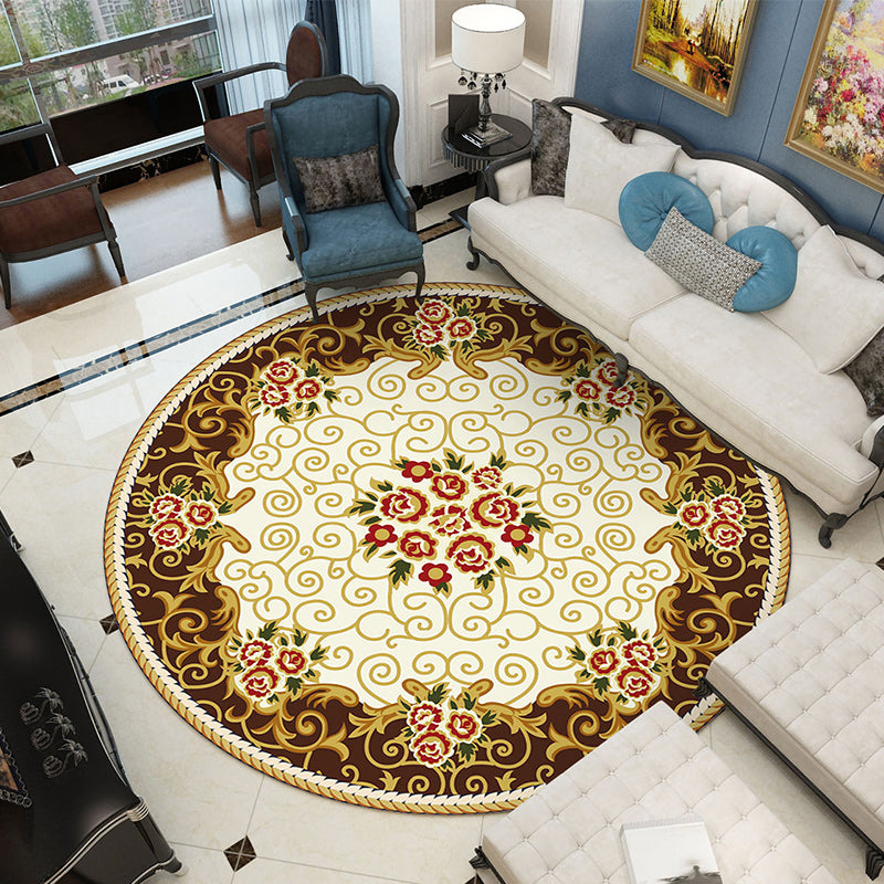 Lisslune | Shabby Chic Living Room Rug Multicolored Flower Printed Indoor Carpet Non-Slip Pet-Friendly Area Rug