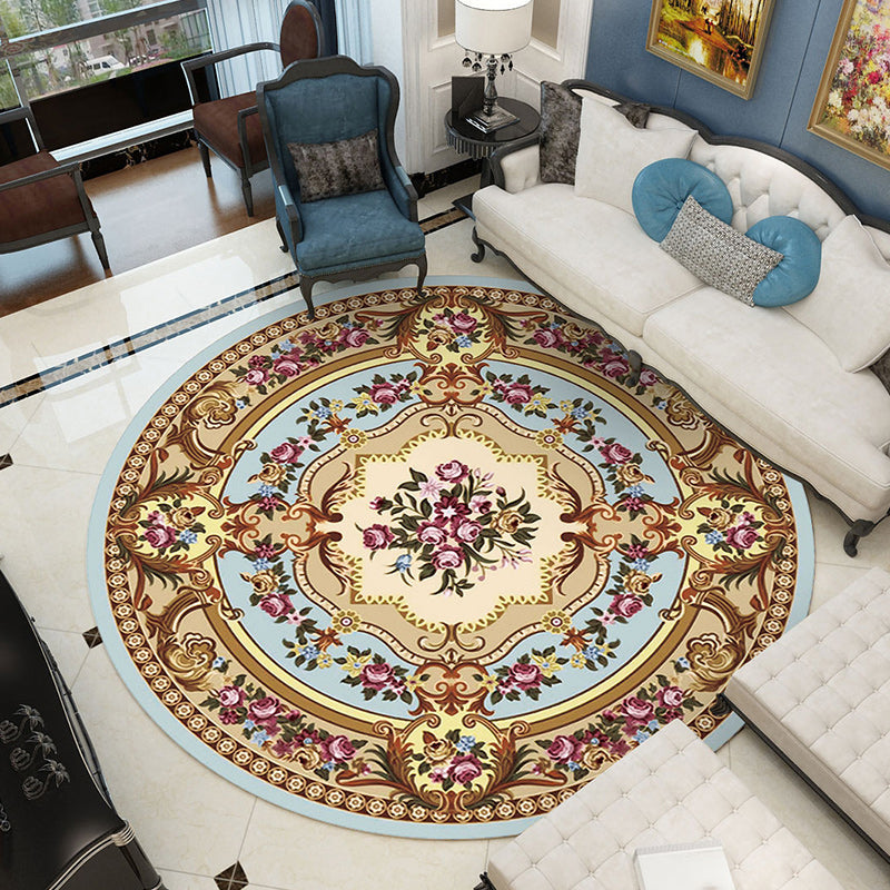 Lisslune | Shabby Chic Living Room Rug Multicolored Flower Printed Indoor Carpet Non-Slip Pet-Friendly Area Rug