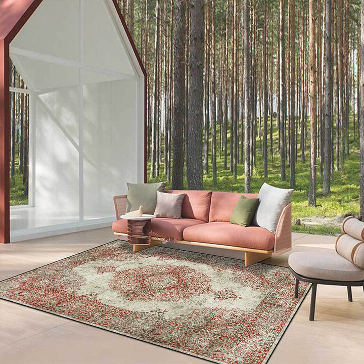 Lisslune | Shabby Chic Geometric Printed Rug Multicolored Polyester Area Rug With Non-Slip Backing Pet-Friendly Indoor Rug for The Living Room