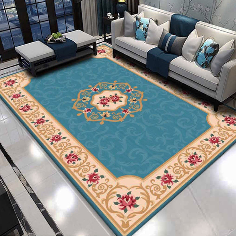 Lisslune | Shabby Chic Living Room Rug Multicolor Floral Pattern Indoor Rug Cotton Blend Non-Slip Back Pet-Friendly Area Rug
