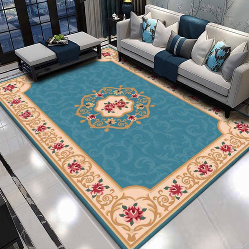 Lisslune | Shabby Chic Living Room Rug Multicolor Floral Pattern Indoor Rug Cotton Blend Non-Slip Back Pet-Friendly Area Rug