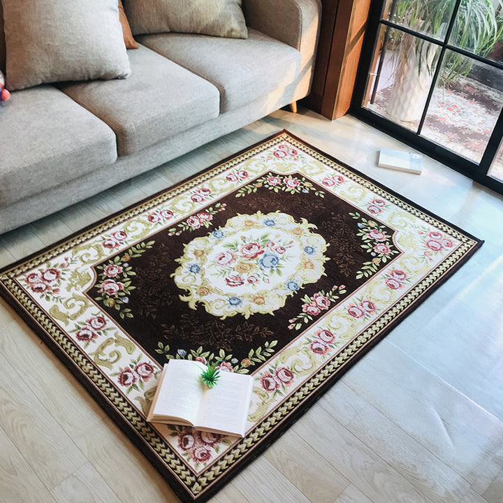 Lisslune | Antique Living Room Rug Multicolor Flower Printed Area Rug Polyester Non-Slip Back Easy Care Indoor Rug