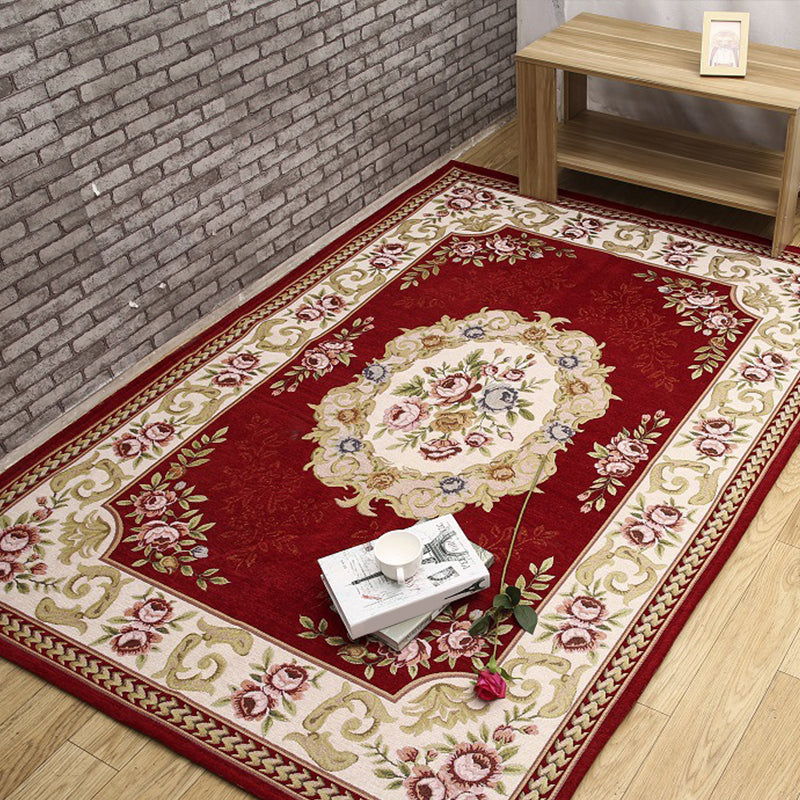 Lisslune | Antique Living Room Rug Multicolor Flower Printed Area Rug Polyester Non-Slip Back Easy Care Indoor Rug
