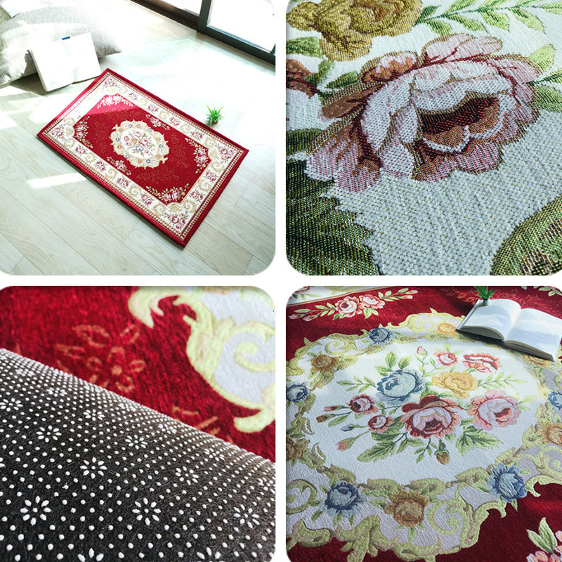 Lisslune | Antique Living Room Rug Multicolor Flower Printed Area Rug Polyester Non-Slip Back Easy Care Indoor Rug