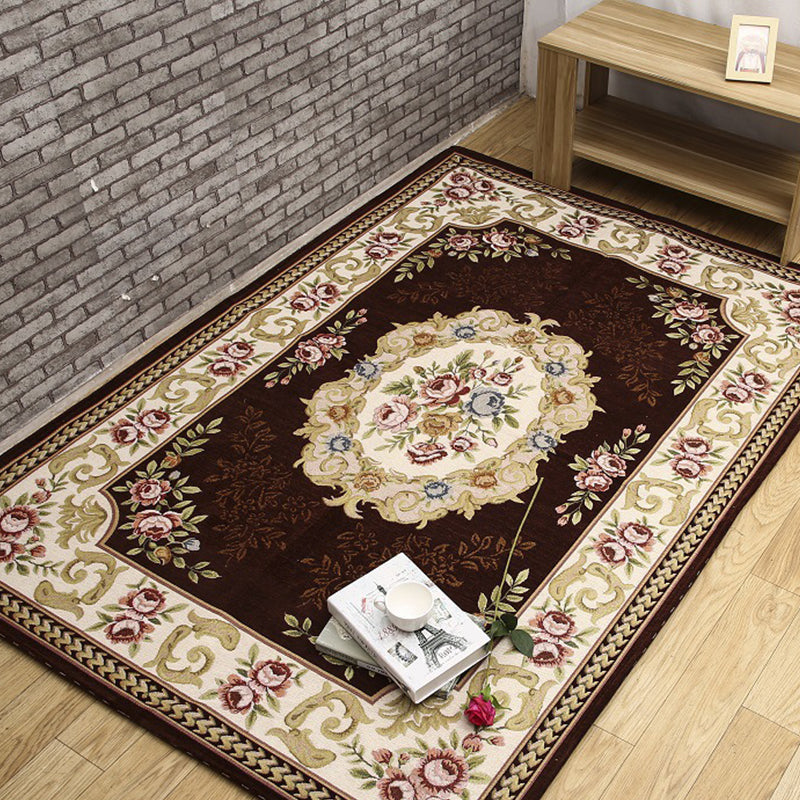 Lisslune | Antique Living Room Rug Multicolor Flower Printed Area Rug Polyester Non-Slip Back Easy Care Indoor Rug