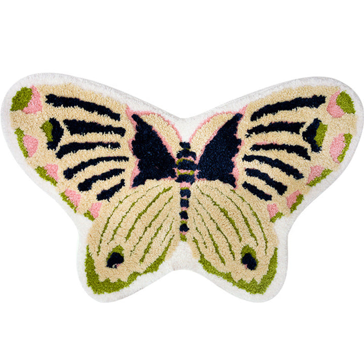 Lisslune | Yellow Scandinavian Rug Polyester Butterfly Print Indoor Rug Non-Slip Backing Pet Friendly Easy Care Area Rug for Decoration