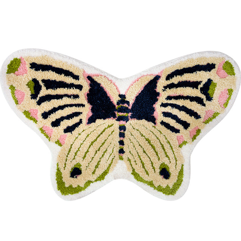 Lisslune | Yellow Scandinavian Rug Polyester Butterfly Print Indoor Rug Non-Slip Backing Pet Friendly Easy Care Area Rug for Decoration