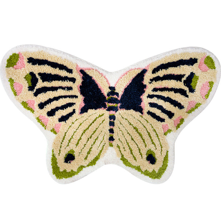 Lisslune | Yellow Scandinavian Rug Polyester Butterfly Print Indoor Rug Non-Slip Backing Pet Friendly Easy Care Area Rug for Decoration