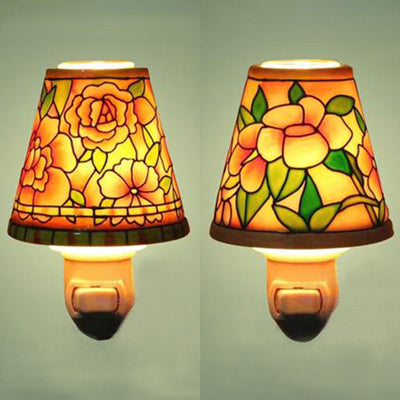 Lisslune | Ceramic Flower/Rose Night Lamp with Tapse Shade 1 Light Lodge Wall Lighting for Bed