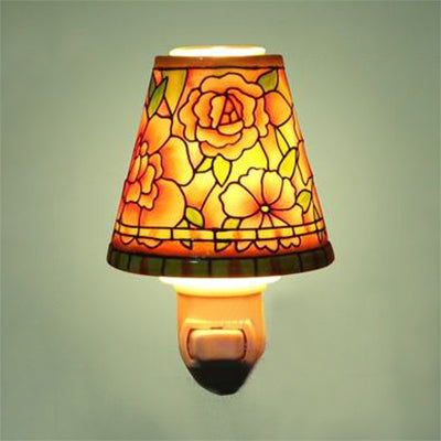 Lisslune | Ceramic Flower/Rose Night Lamp with Tapse Shade 1 Light Lodge Wall Lighting for Bed