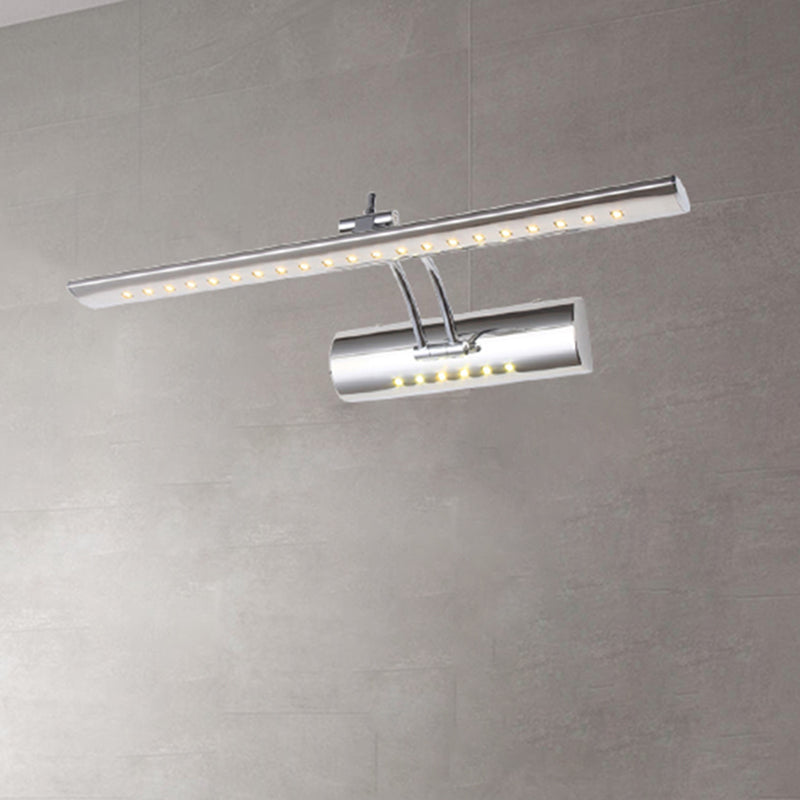 Lisslune | Nickel Finish Linear Wall Lamp Contemporary 16"/21.5" Width LED Metallic Makeup Lighting in White/Warm Light