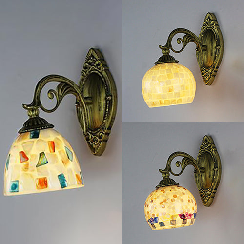 Lisslune | 1 Light White-Grey/Beige/Yellow-Blue Glass Wall Lighting with Shade Tiffany Loft Shell Wall Light for Bedroom