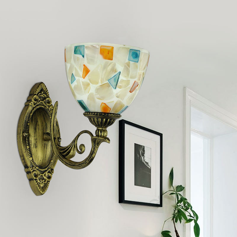 Lisslune | 1 Light White-Grey/Beige/Yellow-Blue Glass Wall Lighting with Shade Tiffany Loft Shell Wall Light for Bedroom