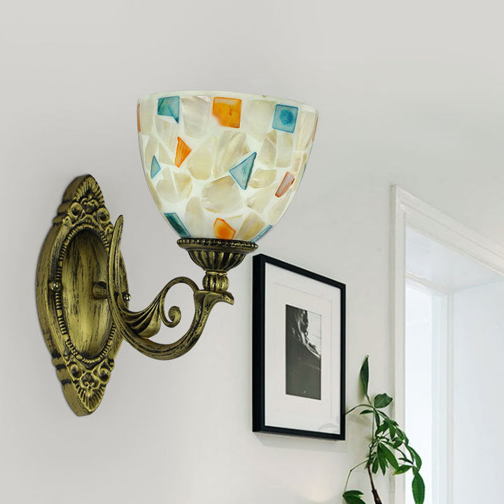 Lisslune | 1 Light White-Grey/Beige/Yellow-Blue Glass Wall Lighting with Shade Tiffany Loft Shell Wall Light for Bedroom