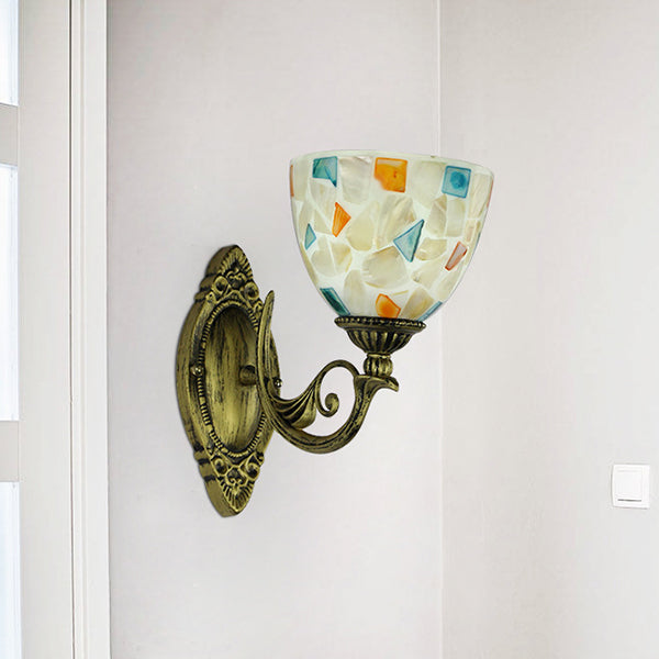 Lisslune | 1 Light White-Grey/Beige/Yellow-Blue Glass Wall Lighting with Shade Tiffany Loft Shell Wall Light for Bedroom