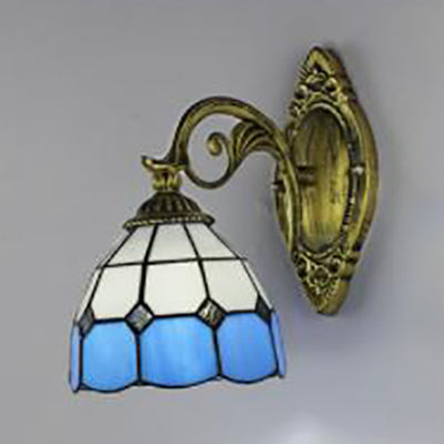 Lisslune | Stained glass bowl wall lamp Vintage Tiffany 1 light wall lighting in clear/white for hallway