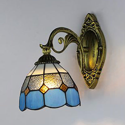 Lisslune | Stained glass bowl wall lamp Vintage Tiffany 1 light wall lighting in clear/white for hallway