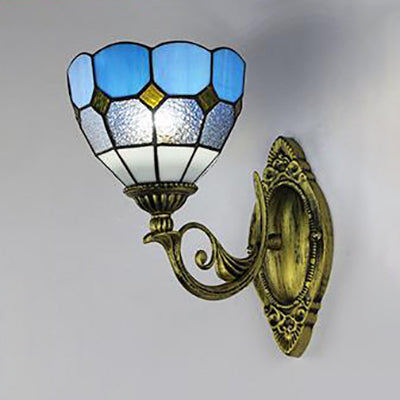 Lisslune | Stained glass bowl wall lamp Vintage Tiffany 1 light wall lighting in clear/white for hallway