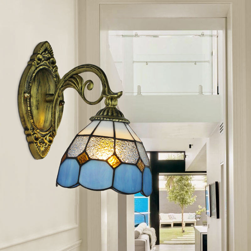 Lisslune | Stained glass bowl wall lamp Vintage Tiffany 1 light wall lighting in clear/white for hallway